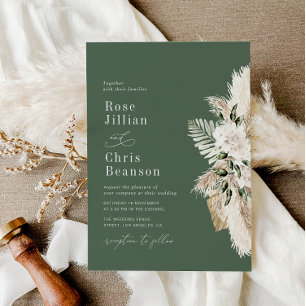 Convite Casamento Verde de Watercolor Pampas Floral Sage