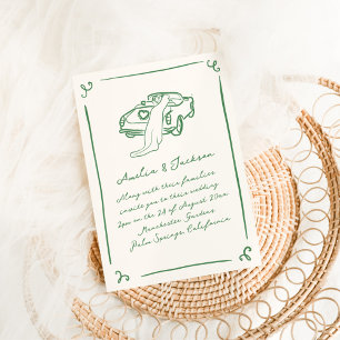 Convite Casamento Verde Desenhado à Mão Caprichoso