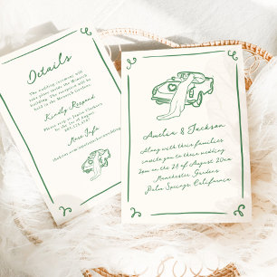 Convite Casamento Verde Desenhado à Mão Caprichoso + Detal