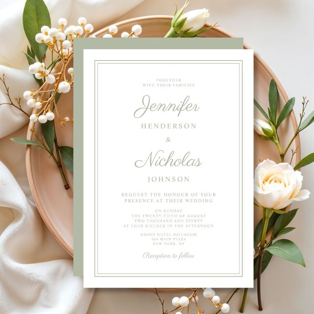 Convite Casamento Verde do Elegante Modern Sage (Elegant Modern Sage Green Script Wedding Invitation)