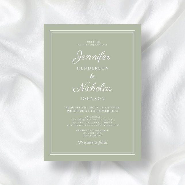 Convite Casamento Verde do Elegante Modern Sage (Elegant Modern Sage Green Script Wedding Invitation)