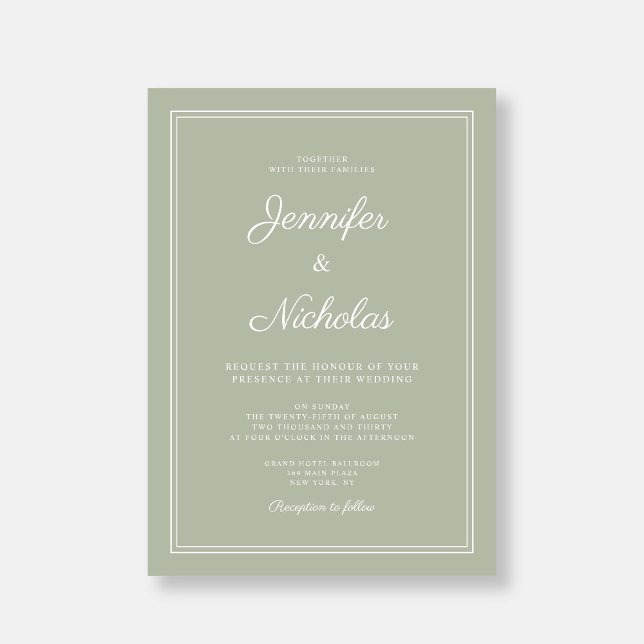 Convite Casamento Verde do Elegante Modern Sage (Elegant Modern Sage Green Script Wedding Invitation)