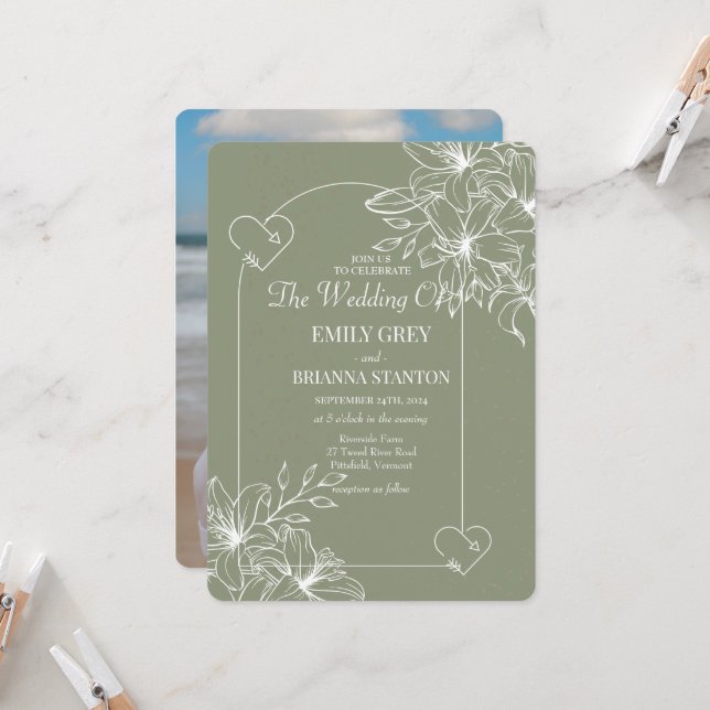 Convite Casamento Verde do Minimalista Boho Sage (Frente/Verso In Situ)