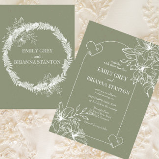 Convite Casamento Verde do Minimalista Boho Sage