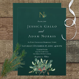 Convite Casamento Verde do Monograma Russo de Natal