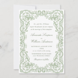 Convite Casamento Verde do Ornamentado Floral Sage