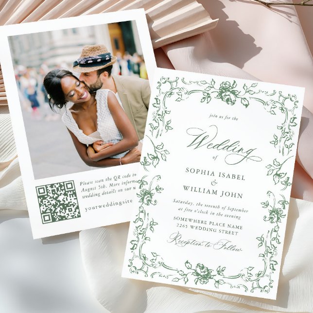 Convite Casamento Verde do Ornamentado Floral Sage (Criador carregado)