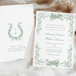 Convite Casamento Verde do Ornamentado Floral Sage