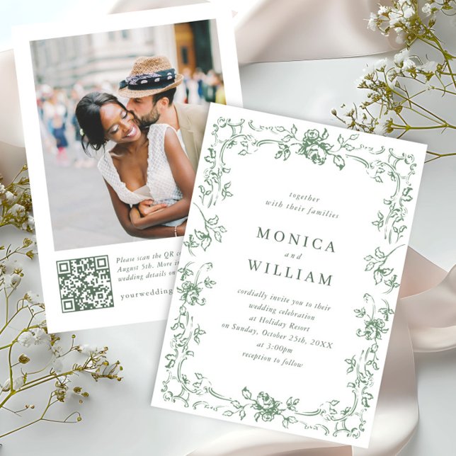Convite Casamento Verde do Ornamentado Floral Sage (Criador carregado)