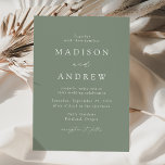 Convite Casamento Verde do Sábio Moderno<br><div class="desc">Convites de casamento minimalistas e modernos com detalhes de casamento em letras brancas com sotaques de escrita de caligrafia. O fundo verde de sábio pode ser alterado para uma cor de sua escolha. Projetado para coordenar com a nossa coleção de casamento do Modern Elegance.</div>