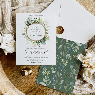 Convite Casamento Verde Dourado com Verde Moderno