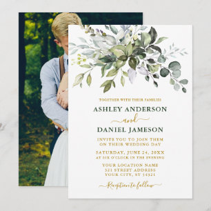 Convite Casamento Verde Dourado com Watercolor