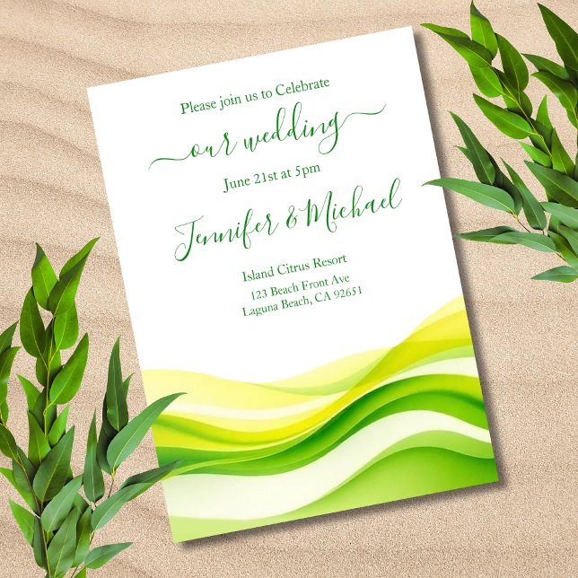 Convite Casamento Verde e Amarelo Cítrico da Ilha (Island Citrus Green and Yellow Wedding Invitation)