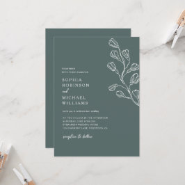 Convite Casamento Verde e Branco Moderno Floral Escuro Bot