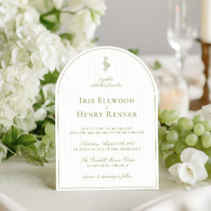 Convite Casamento Verde e Greve de Cerca de Arch Elegante