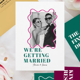 Convite Casamento Verde e Rosa Escuro e Escuro moderno de 