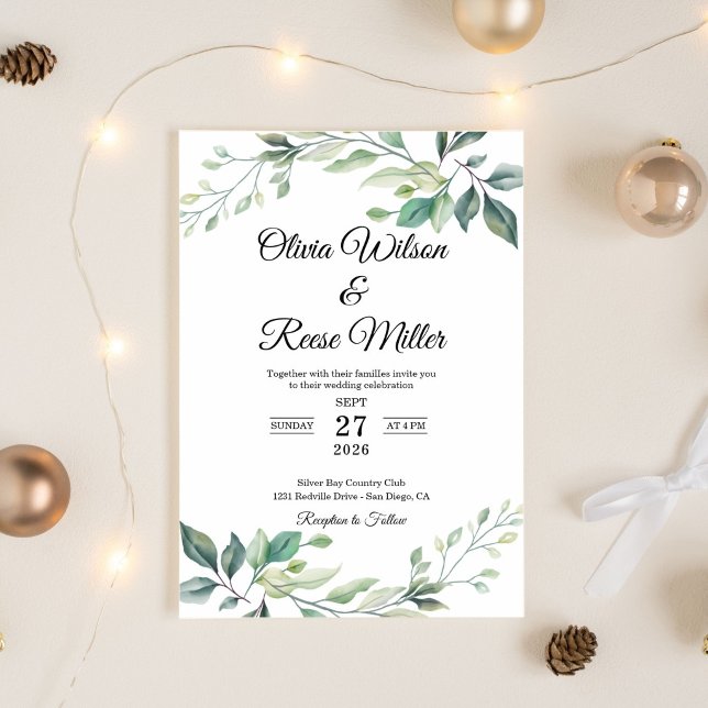 Convite Casamento Verde Elegante (wedding-invitations)