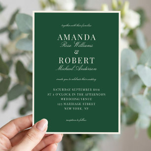 Convite Casamento Verde Elegante com Estilo Old Money