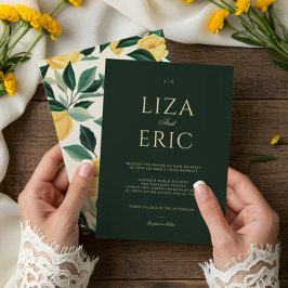 Convite Casamento Verde Elegante de Árvore Floral de Lemon