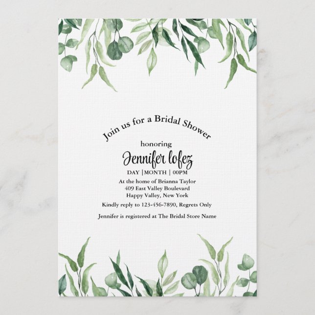 Convite Casamento verde elegante de eucalipto (Frente)