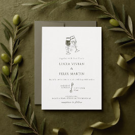Convite Casamento Verde Elegante em Madeira de Oliveira