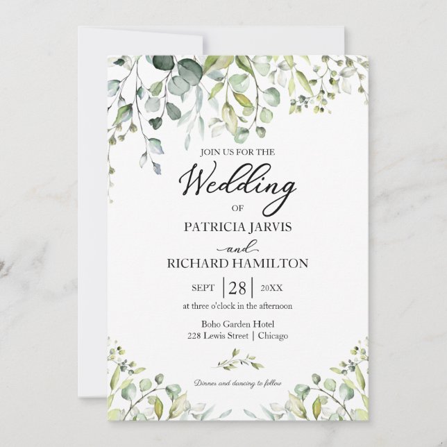 Convite Casamento Verde Elegante Eucalipto (Frente)
