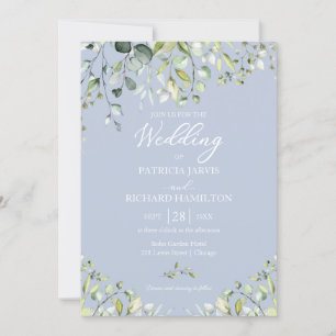 Convite Casamento Verde Elegante Eucalipto Azul Empoeirado