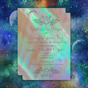 Convite Casamento Verde Elegante Mãe de Pérola