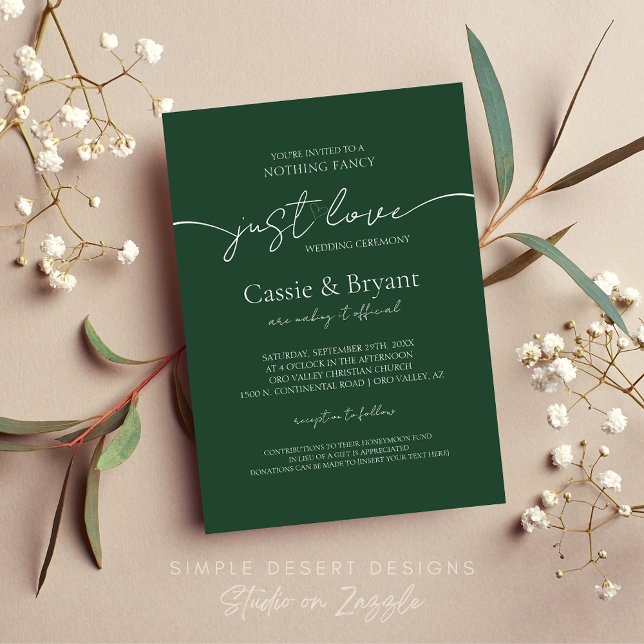 Convite Casamento Verde Elegante Moderno (Modern Green Wedding Invitation for Minimal Nothing Fancy Just Love Wedding Theme)