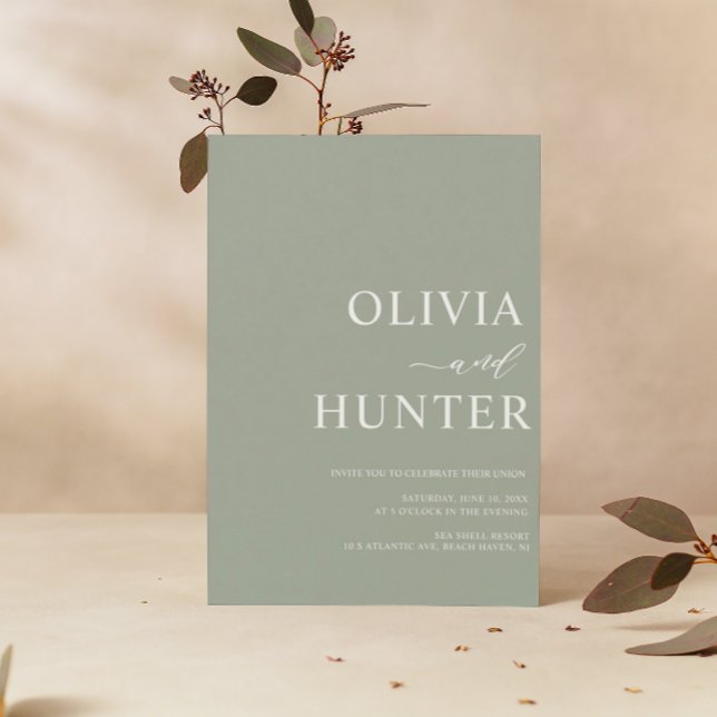 Convite Casamento Verde Elegante Moderno da Caligrafia (Criador carregado)