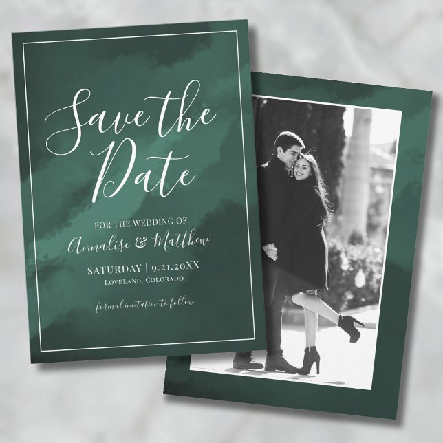 Convite Casamento Verde Elegante Salva a Data (Elegant Script Green Wedding Save the Date Invitation)