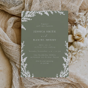 Convite Casamento Verde Elegante White Boho Leaf Sage