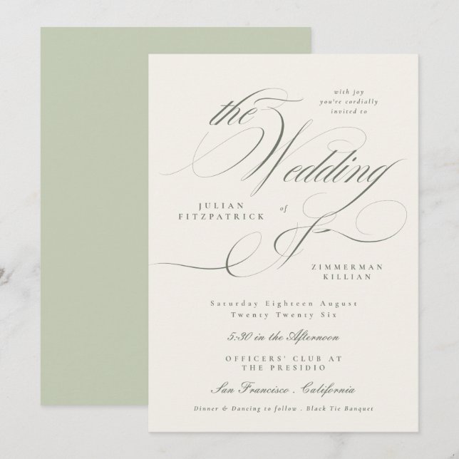 Convite Casamento Verde em Jardim Formal (Frente/Verso)