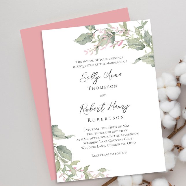 Convite Casamento Verde em Verde (Blush pink and grey floral wedding invitations. )