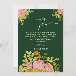 Convite Casamento Verde Escuro Floral Obrigado