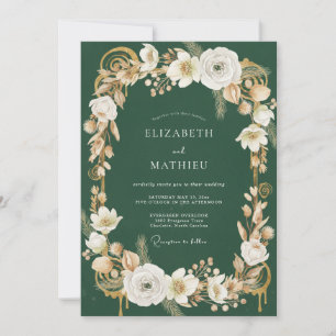 Convite Casamento Verde Esmeralda Champagne Folhado