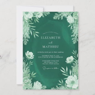 Convite Casamento Verde Esmeralda com Folhas de Hortelã