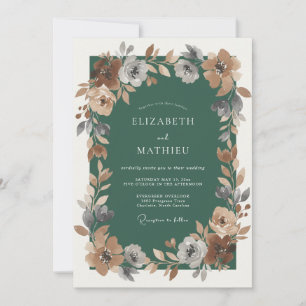 Convite Casamento Verde Esmeralda com Folhas Enferrujadas