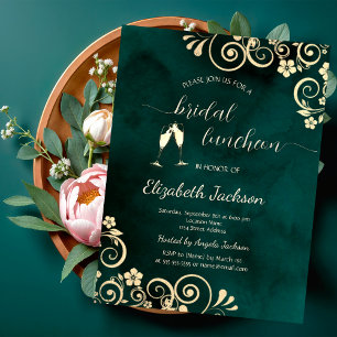 Convite Casamento Verde Esmeralda com Ondulações Douradas