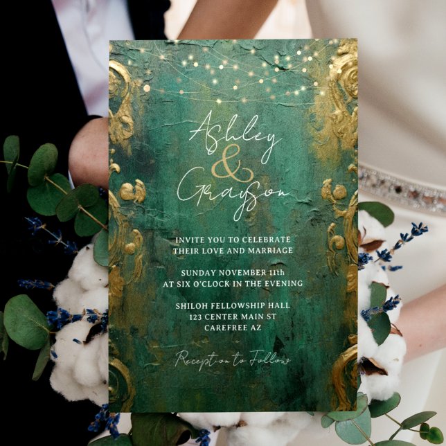 Convite Casamento Verde Esmeralda e Dourado (Criador carregado)