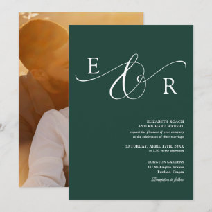 Convite Casamento Verde Esmeralda Monograma Elegante Foto