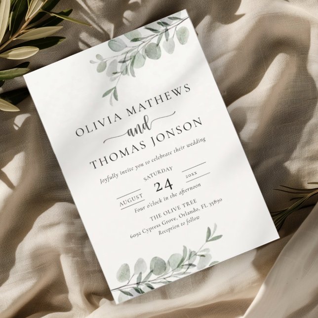 Convite Casamento Verde Eucalipto Botânico Rústico  (Criador carregado)