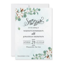 Casamento Verde Eucalyptus e Algodão Salvar a Data