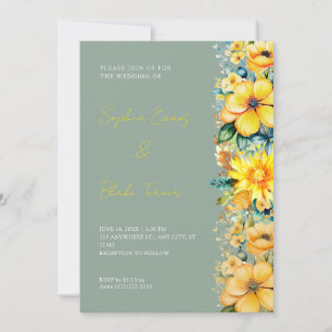 Convite Casamento Verde Floral Amarelo Boêmia