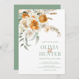 Convite Casamento Verde Floral Bohemian Modern Sage