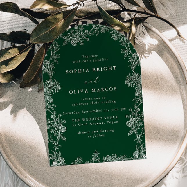 Convite Casamento Verde Floral Branco Vintage (Criador carregado)