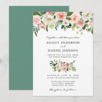 Casamento Verde Floral Cor-de-Água Rosa Escamosa