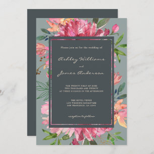 Convite Casamento Verde Floral de Ruby Pink Peony