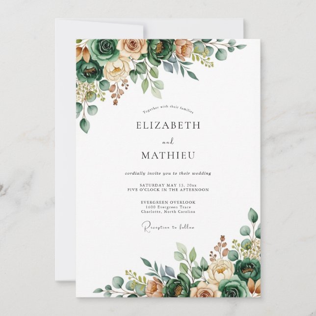 Convite Casamento Verde Floral Verdejante (Frente)