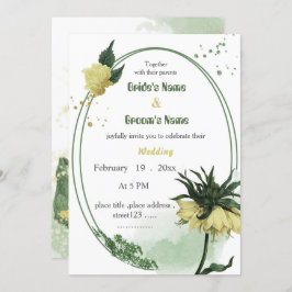 Convite casamento verde-flores amarelas